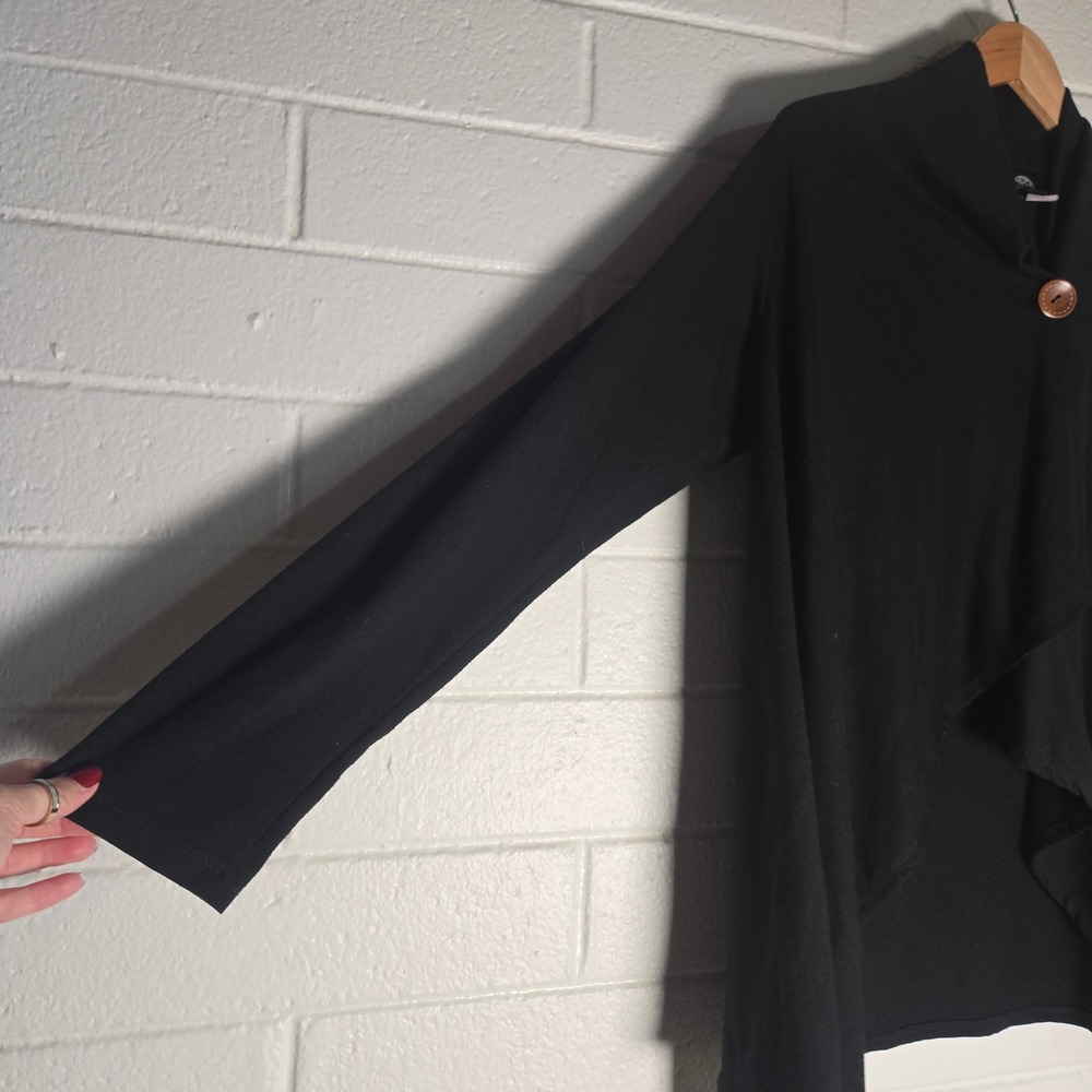 Bobeau Cardigan XL Black Asymmetrical One Button Wrap Sweater - Picture 5 of 7